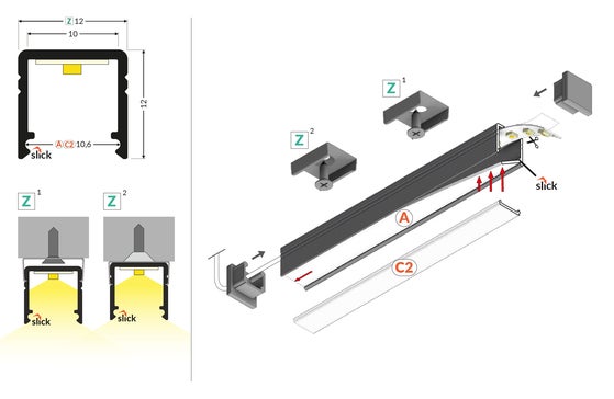 Topmet LED-Profil SMART10 Vit, L=1m - TOPMET | Bellalite
