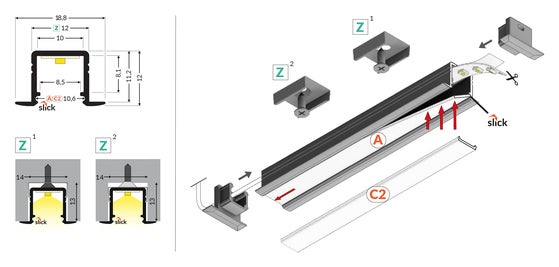 Topmet LED-Profil SMART-IN10 Vit, L=1m - TOPMET | Bellalite