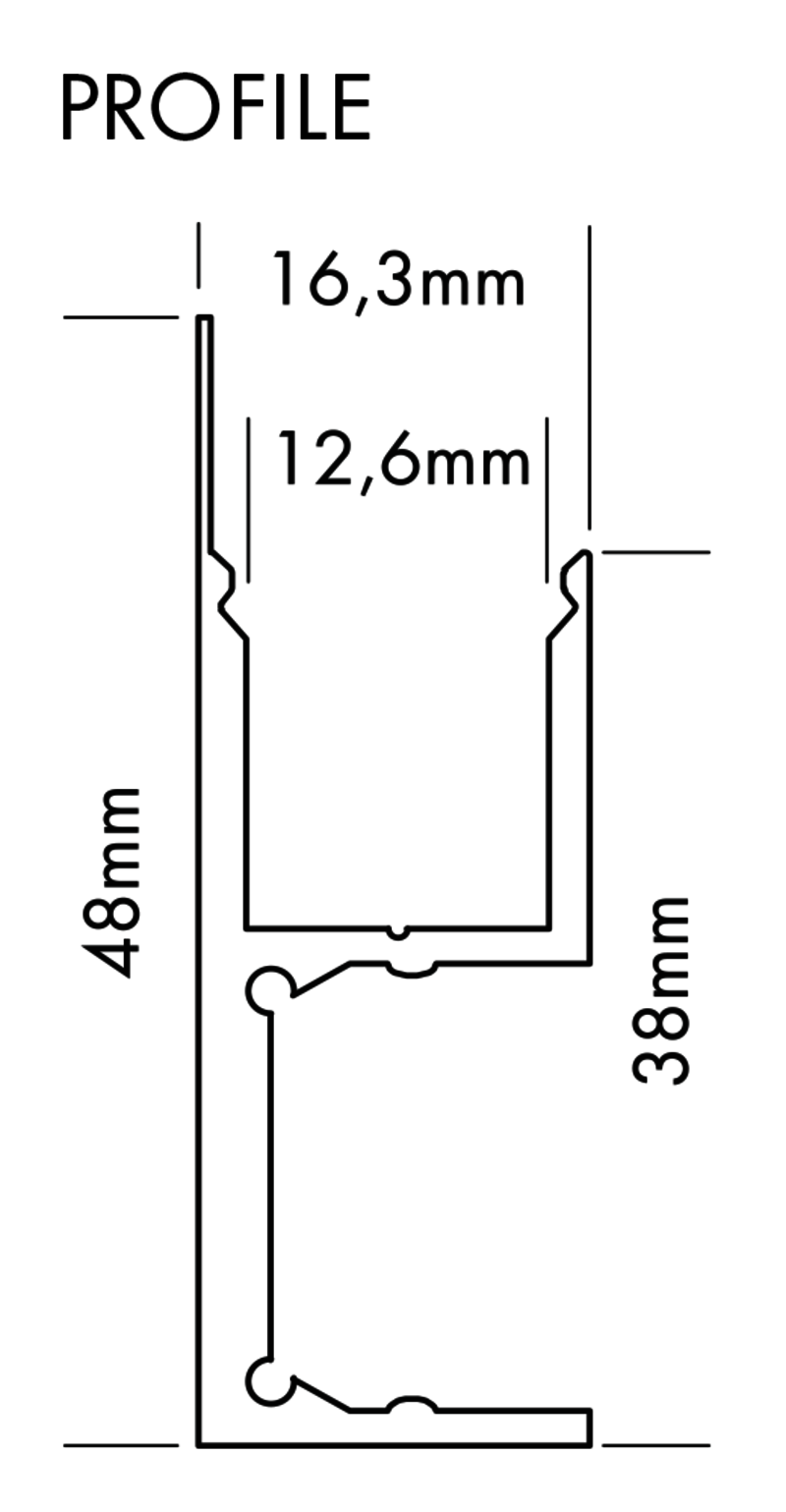 Aluminiumprofil S-Line Wall Square, per meter Vit - PROLED | Bellalite