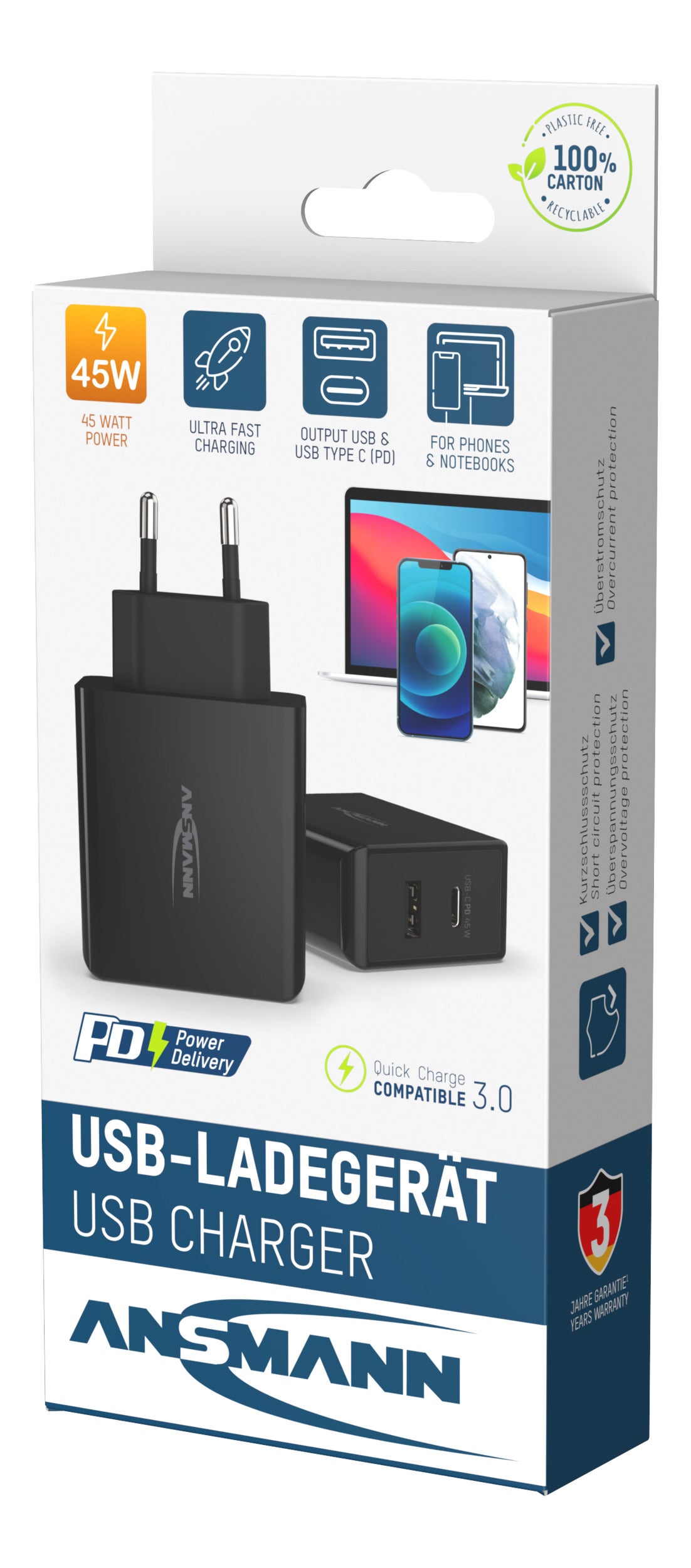 USB-PD-laddare 245PD Intelligent USB-PD charger 45 W - Ansmann | Bellalite