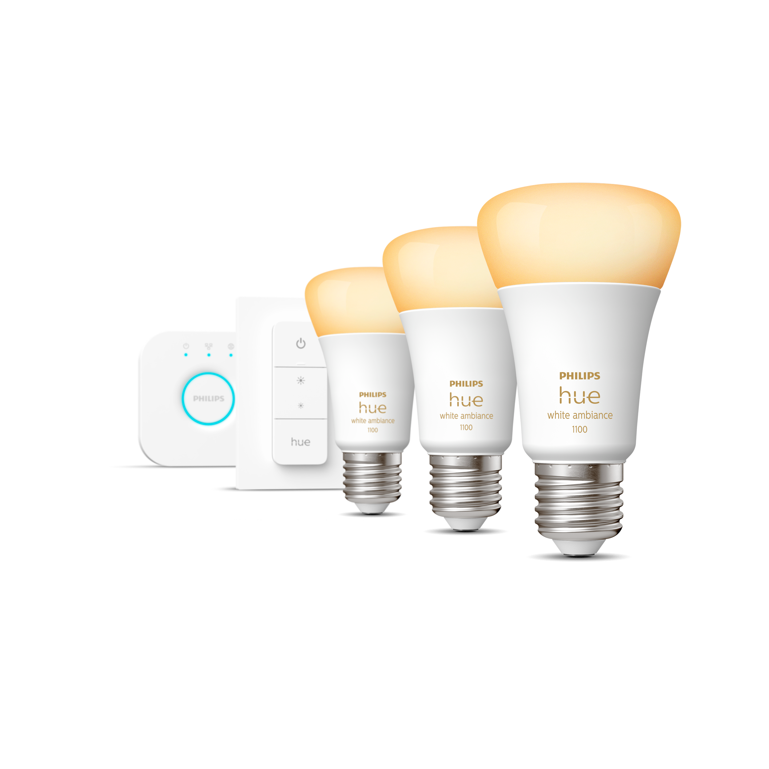 Philips Hue Startpaket 3x 8W White Ambience E27 1x Bridge + 1x Dimmer Switch - Philips Hue | Bellalite
