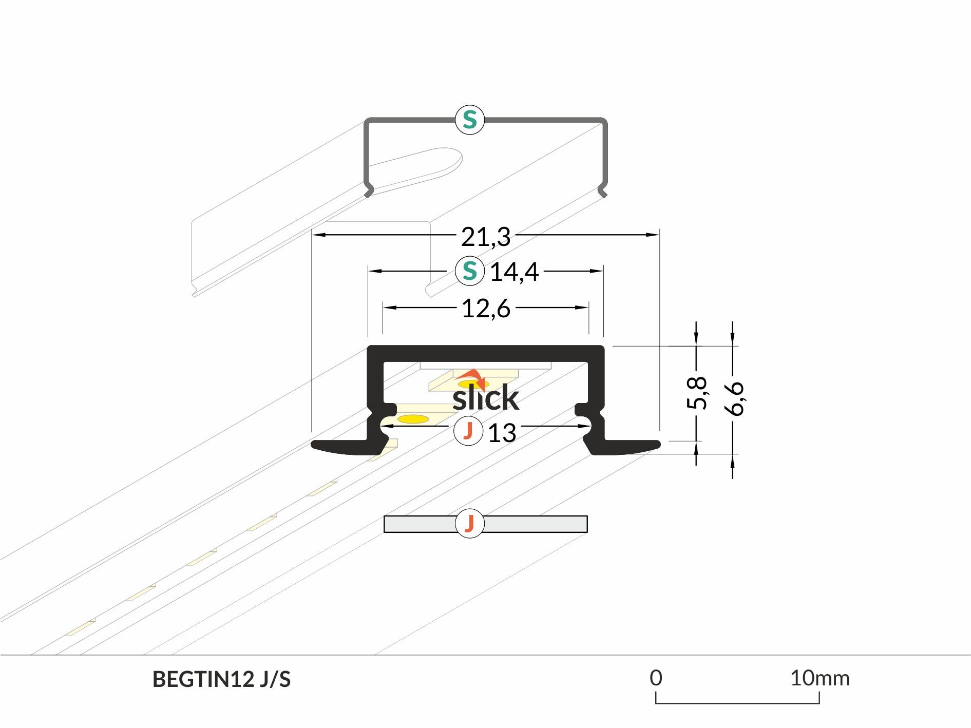 Topmet LED-Profil BEGTIN12 Anodiserad alu L=1m - TOPMET | Bellalite