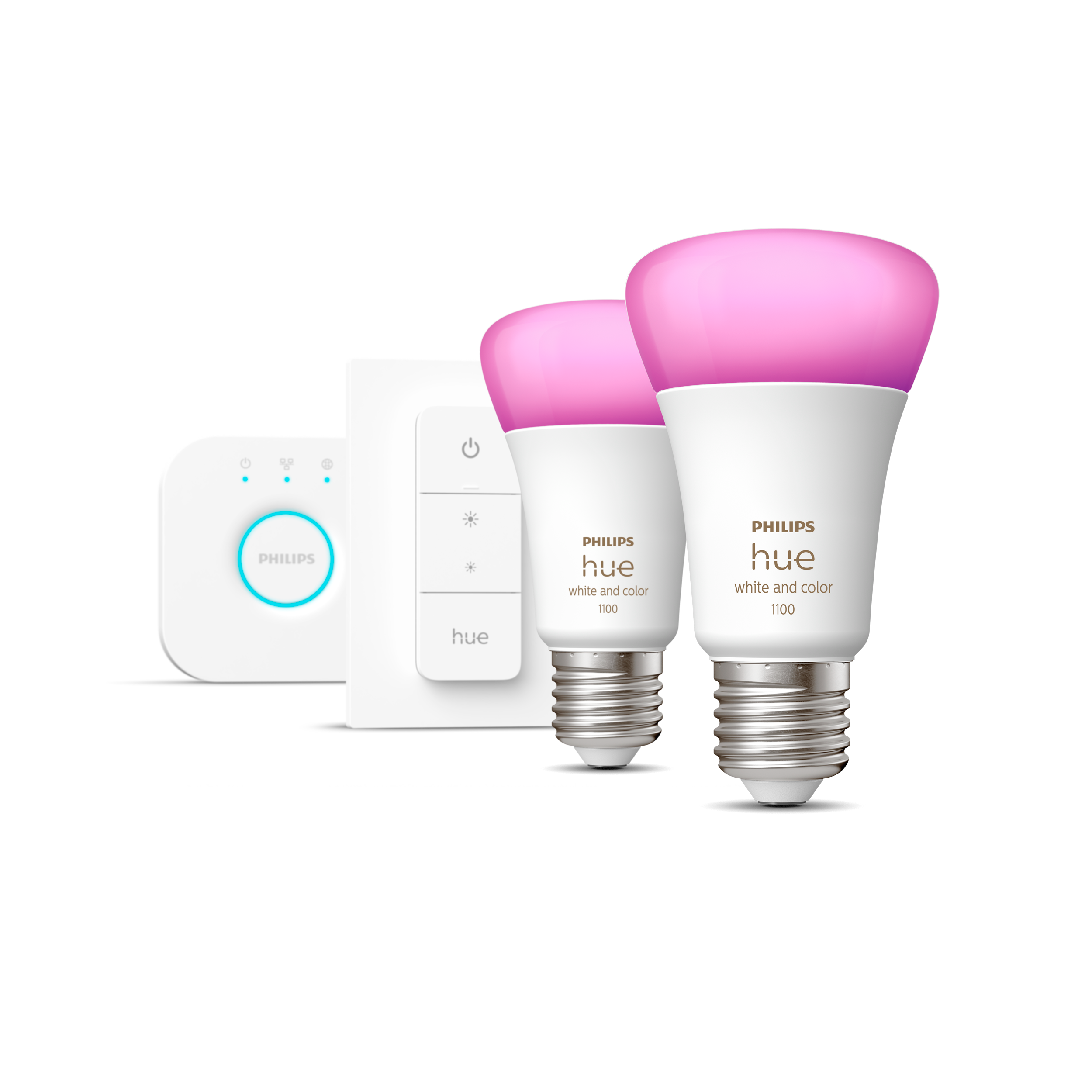 Philips Hue Startpaket 2x 9W White & Color E27 1x Bridge + 1x Dimmer Switch - Philips Hue | Bellalite