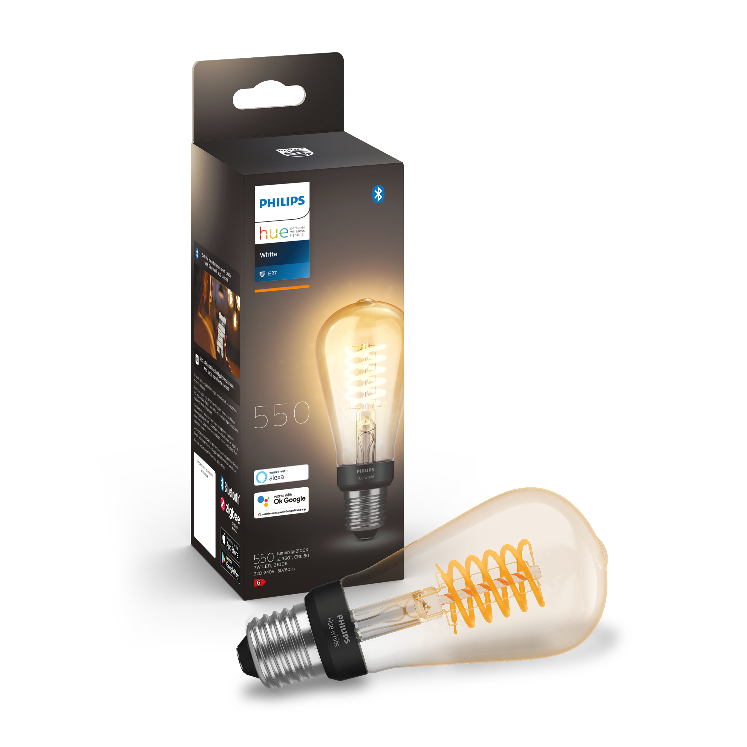 Philips Hue Filament Edison 60mm White E27 7W 2100K - Philips Hue | Bellalite