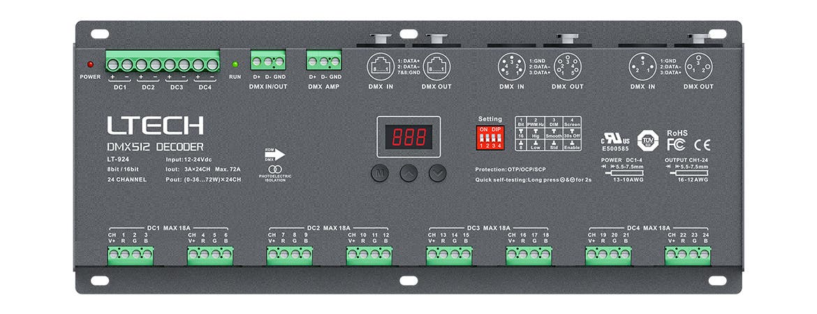 24CH DMX CV LED Dimmer 12-24V DC 24CH x 3A, max 1728W, RDM, 16bit/8bit dim - LTECH | Bellalite 24CH DMX CV LED Dimmer 12-24V DC 24CH x 3A, max 1728W, RDM, 16bit/8bit dim - LTECH | Bellalite