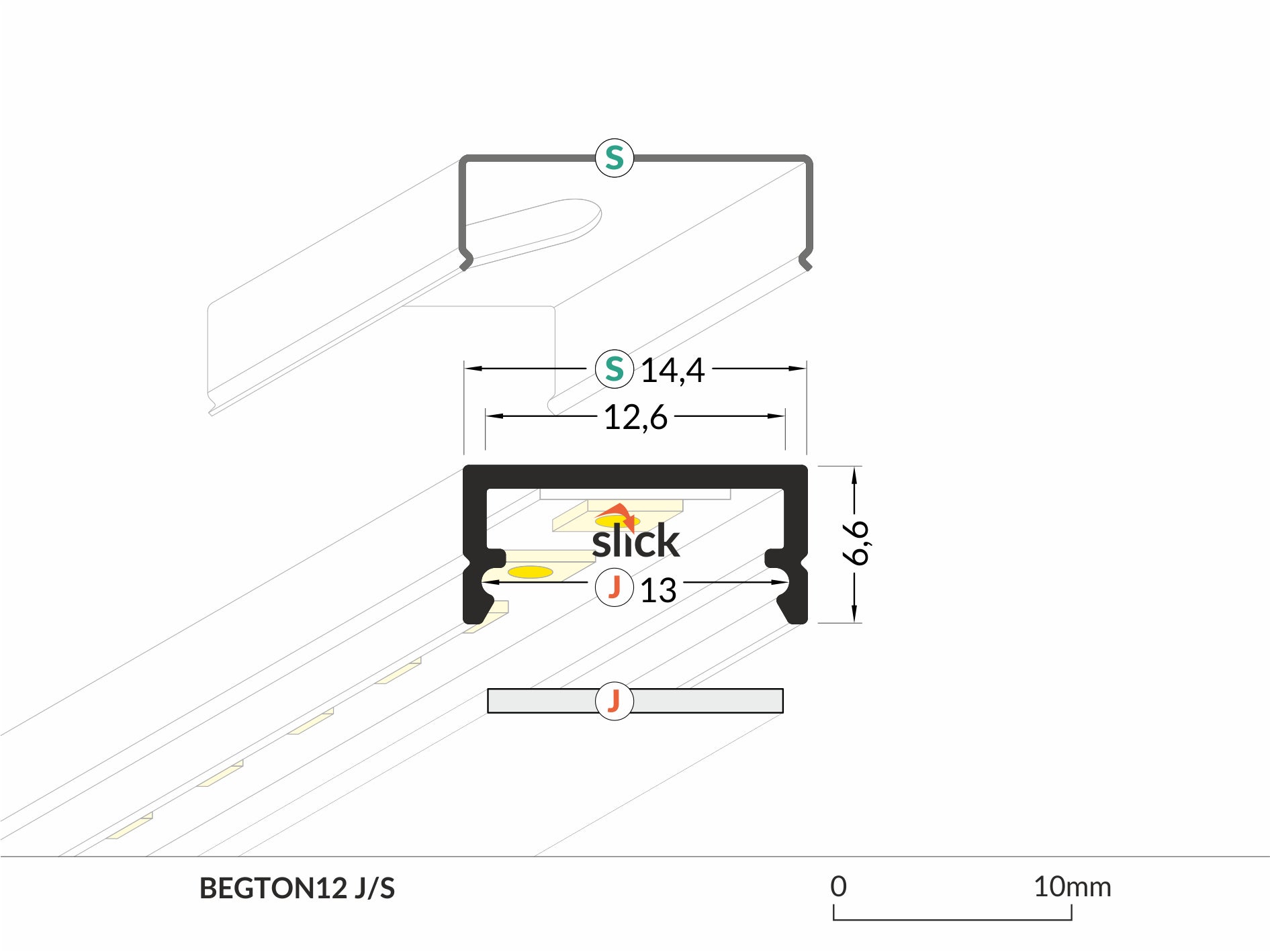 Topmet LED-Profil BEGTON12 Anodiserad alu L=1m - TOPMET | Bellalite