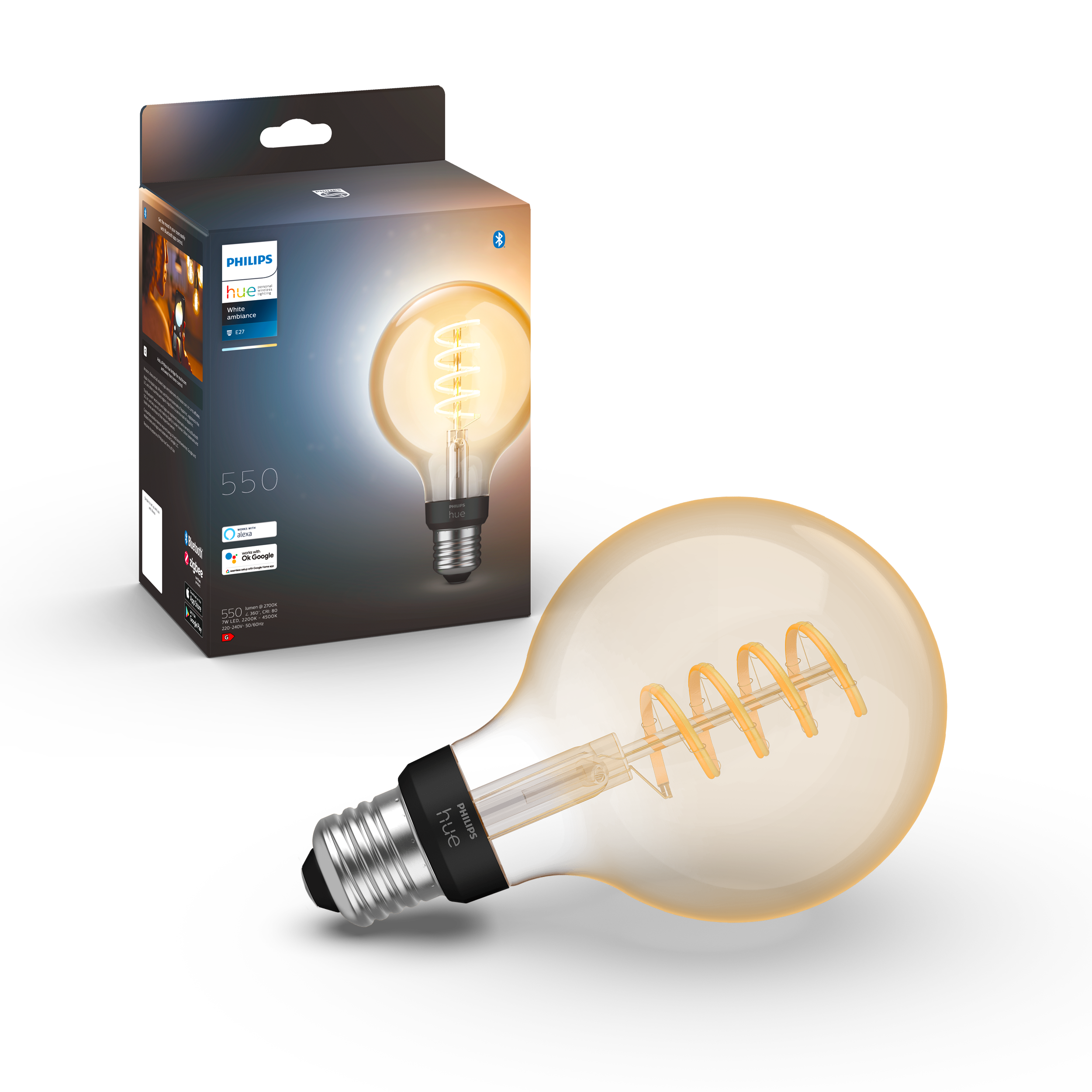 Philips Hue Filament Glob 95mm White Ambience E27 7W 2200K-4500K - Philips Hue | Bellalite