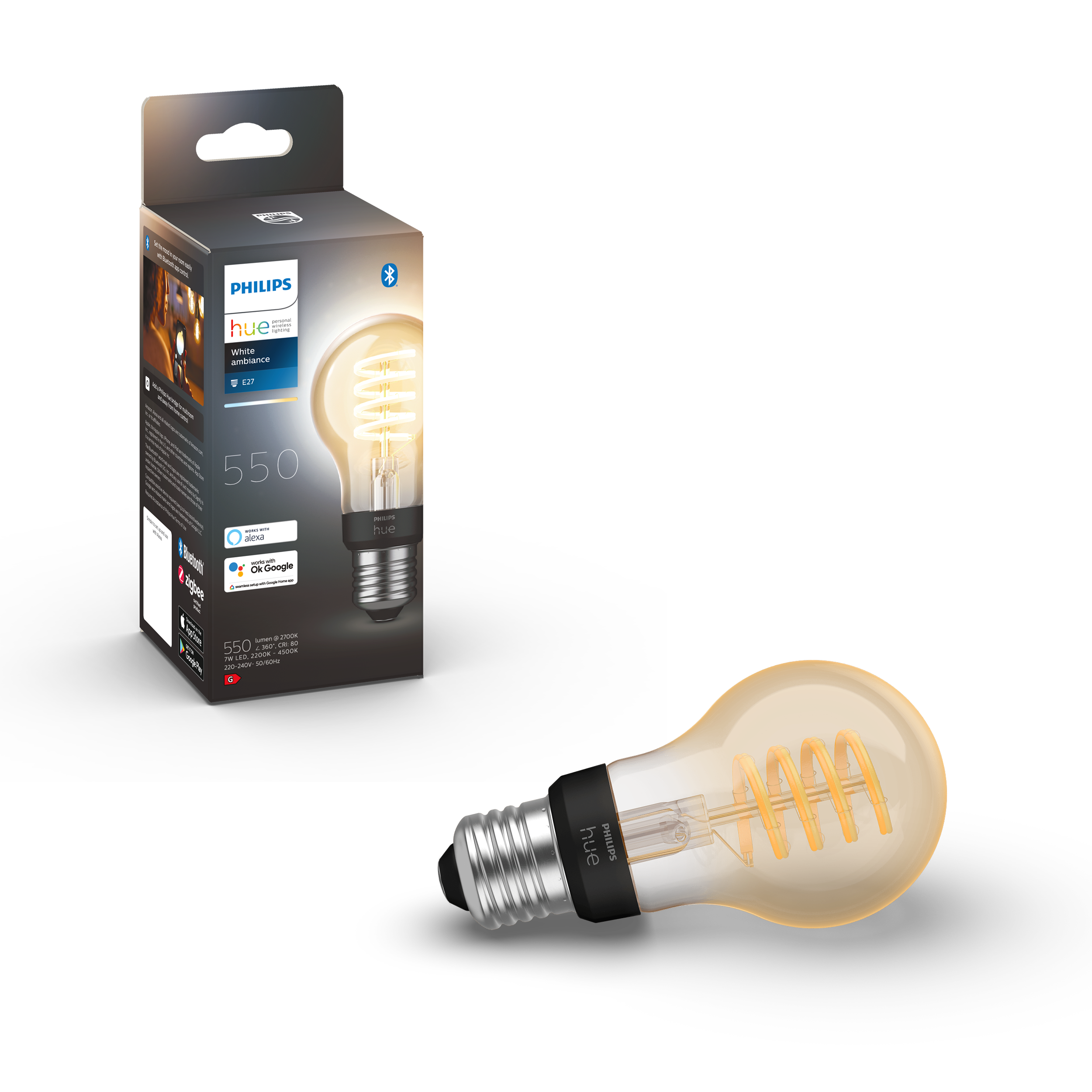 Philips Hue Filament A60 White Ambience E27 7W 2200K-4500K - Philips Hue | Bellalite