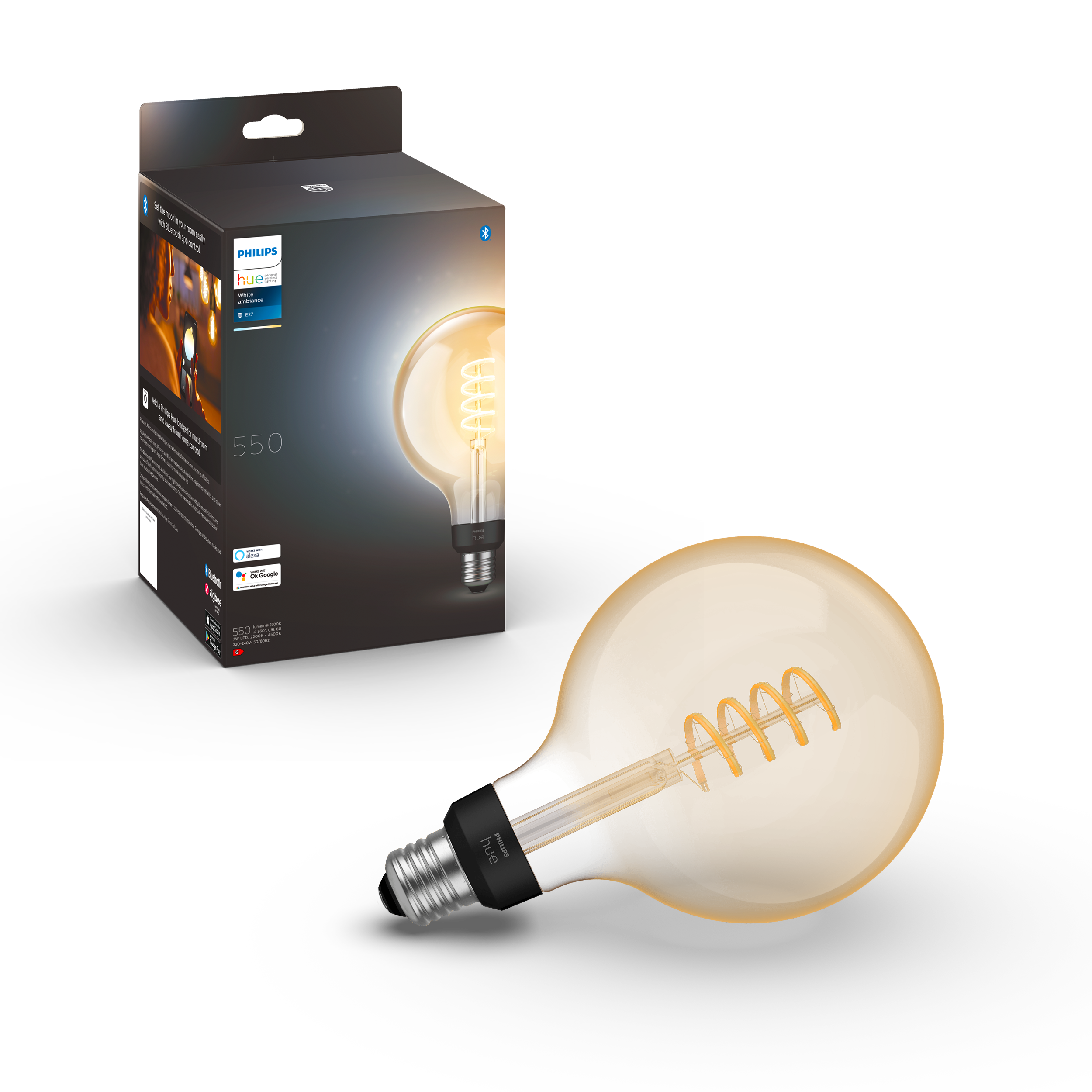 Philips Hue Filament Glob 125mm White Ambience E27 7W 2200K-4500K - Philips Hue | Bellalite