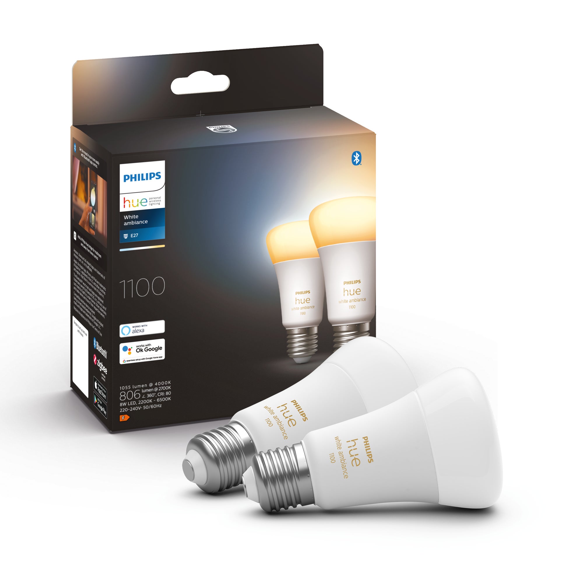 Philips Hue White Ambience E27 2-pack 8W 2200K-6500K - Philips Hue | Bellalite