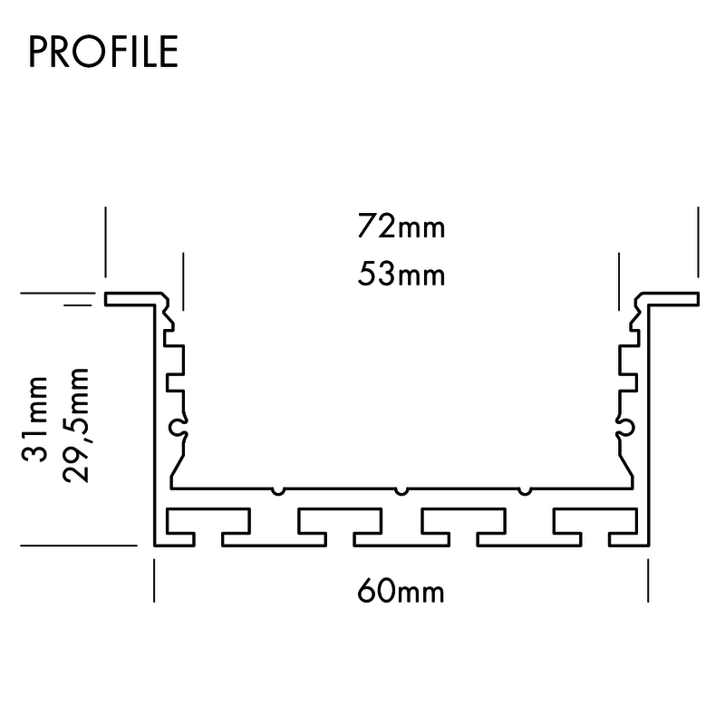 Aluminiumprofil L-Line Rec 24 ST, 2m Svart - PROLED | Bellalite