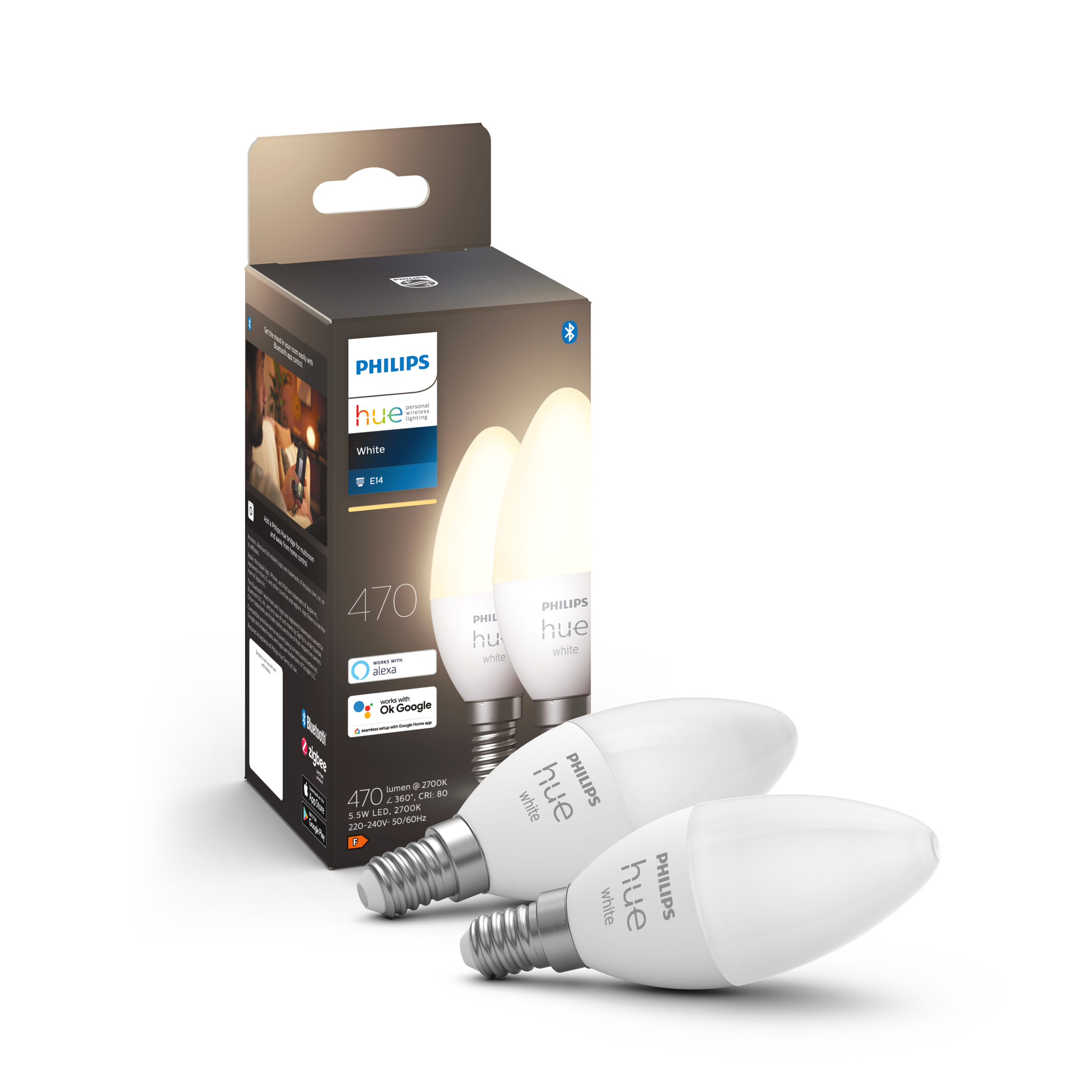 Philips Hue Kron White E14 2-pack 5,5W 2700K - Philips Hue | Bellalite