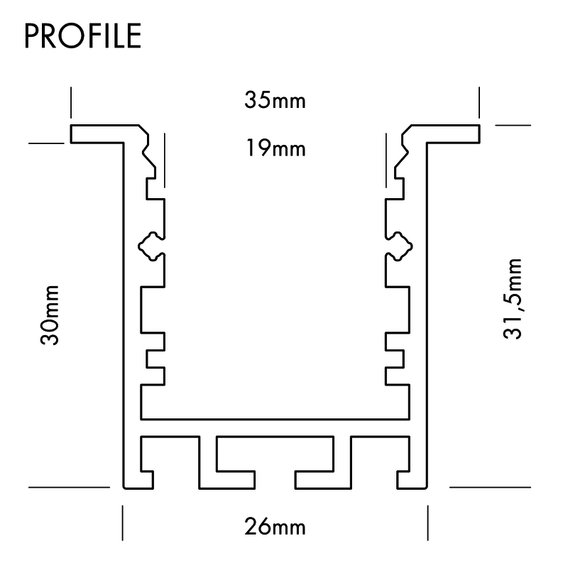 Aluminiumprofil M-Line Rec 24 ST, 3m - PROLED | Bellalite