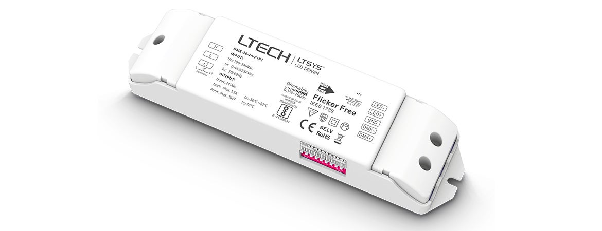 DMX Driver CV Dim, 24V 36W DMX/RDM/Push Dim - LTECH | Bellalite