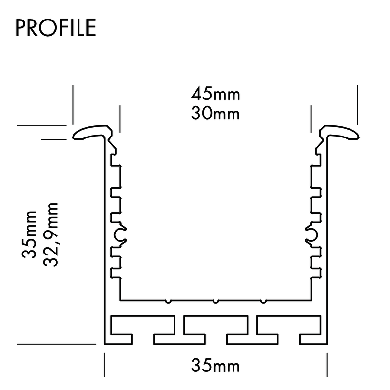 Aluminiumprofil SQ-Line Rec 24, 3m Vit - PROLED | Bellalite