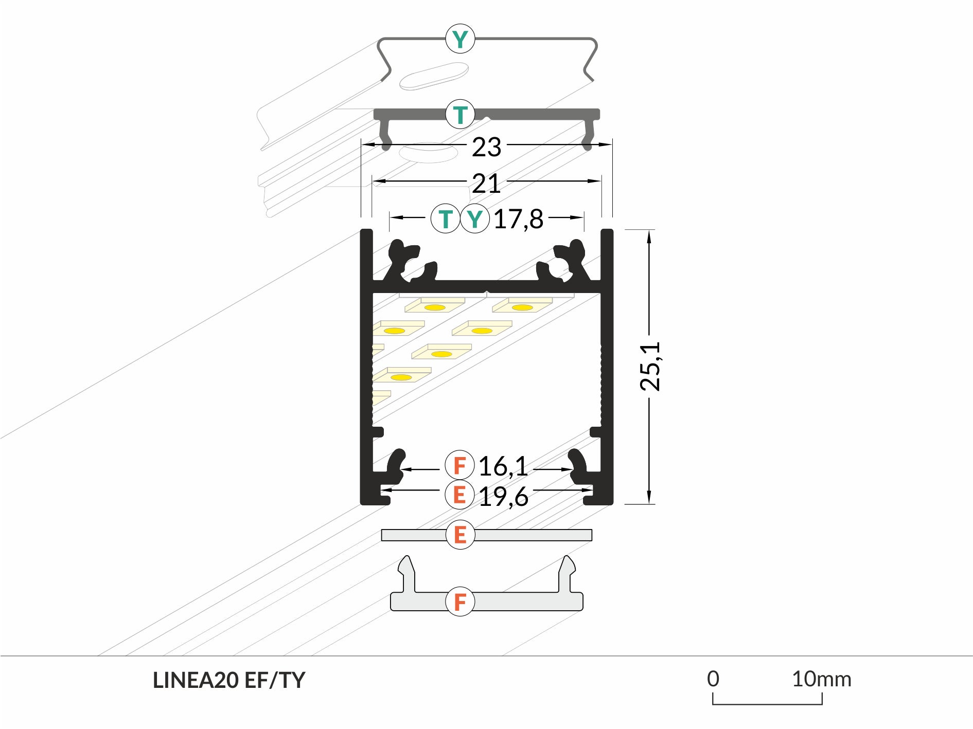 Topmet LED-Profil LINEA20 7510906 Anodiserad alu, L=1m - TOPMET | Bellalite