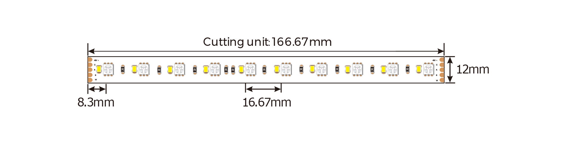 Colors LED-Strip D560 RGBW W=6000K 48V 19,2W/m IP67 per meter - Colors | Bellalite