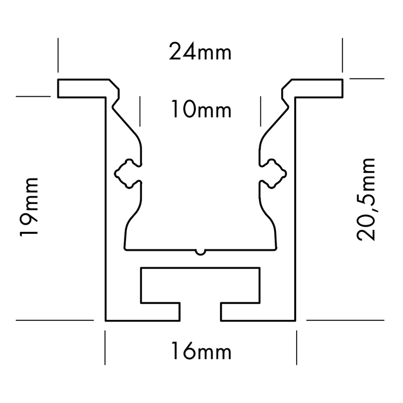 Aluminiumprofil S-Line Rec 24 ST, per meter Vit - PROLED | Bellalite