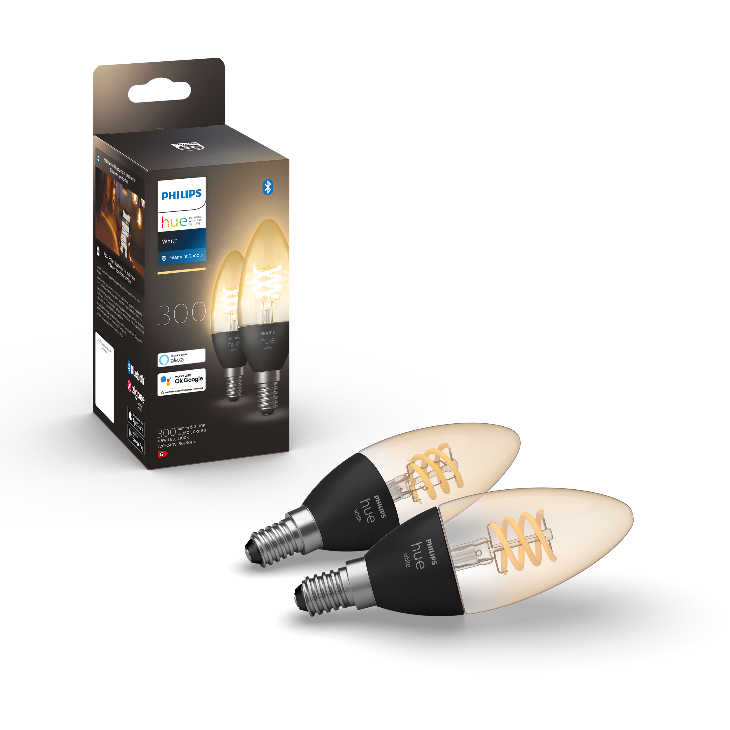 Philips Hue Filament Kron White E14 2-pack 4,5W 2700K - Philips Hue | Bellalite