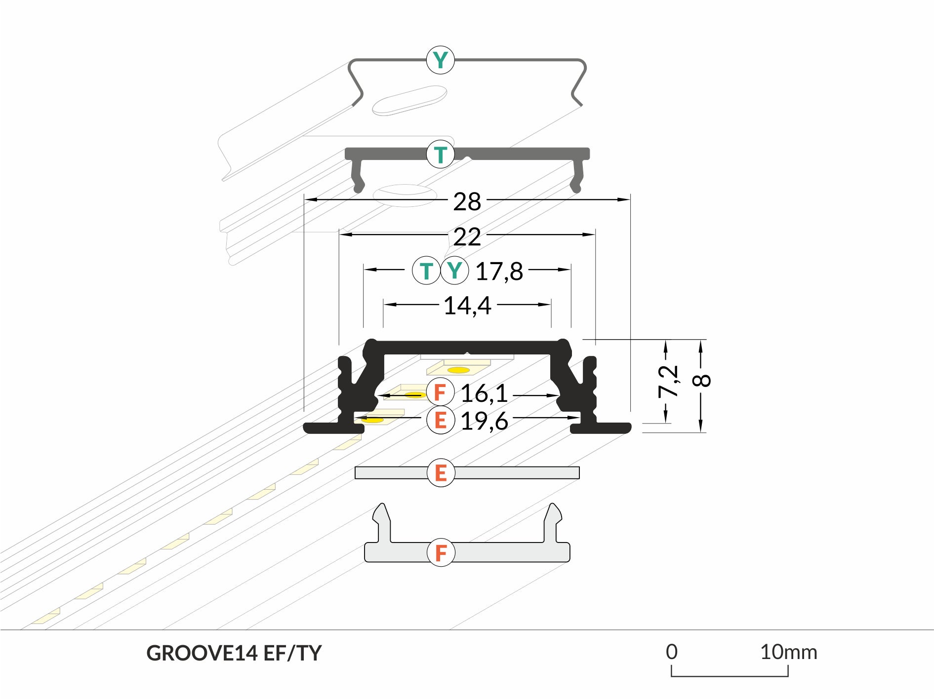 Topmet LED-Profil GROOVE14 Anodiserad alu L=1m - TOPMET | Bellalite