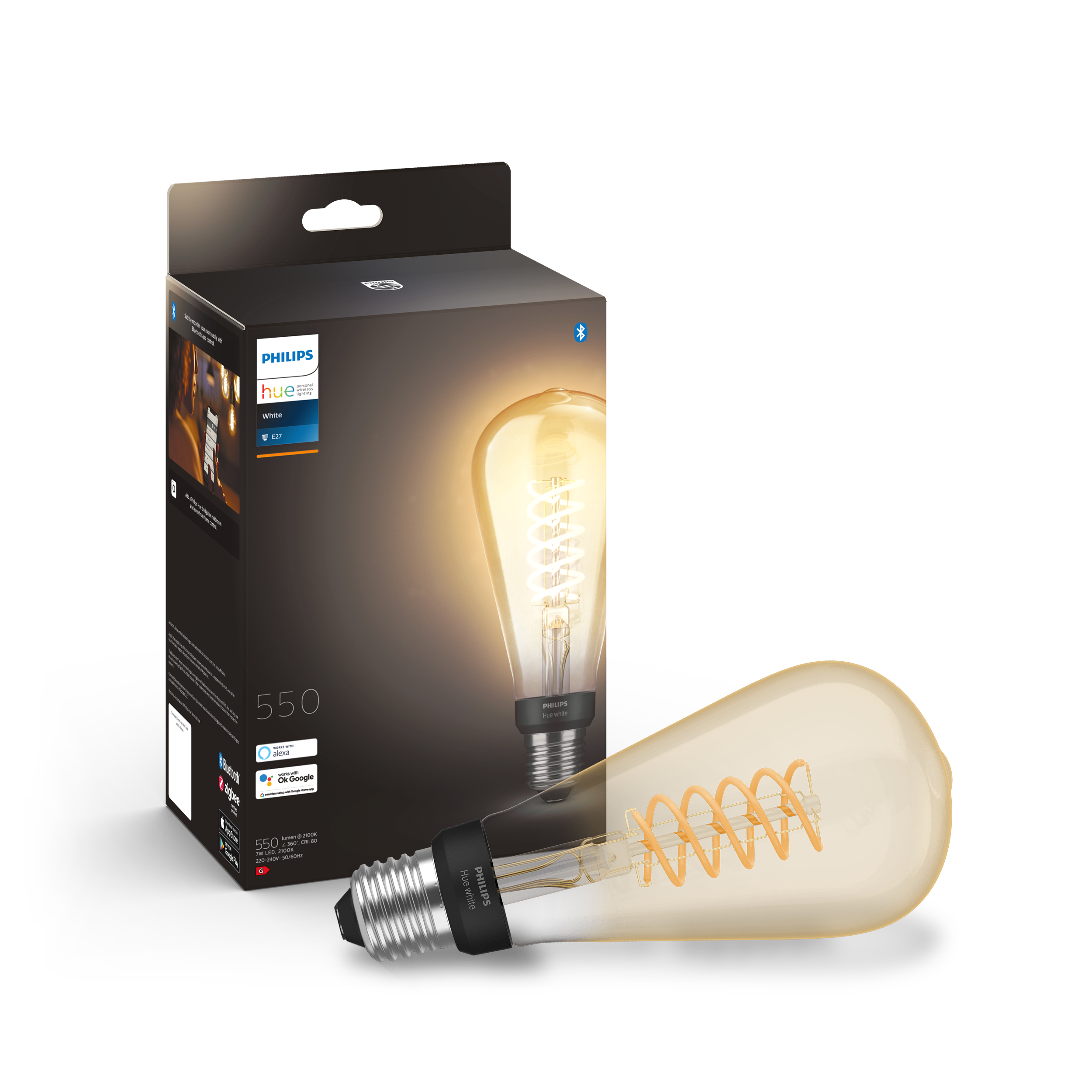 Philips Hue Filament Edison 72mm White E27 7W 2100K - Philips Hue | Bellalite
