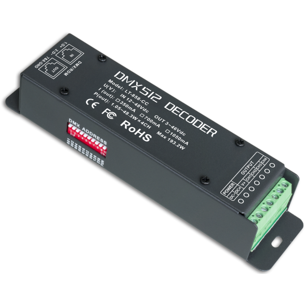 4CH DMX CC LED Dimmer 1050mA 4CH x 1050mA, max 193,2W, 12-48V DC input - LTECH | Bellalite