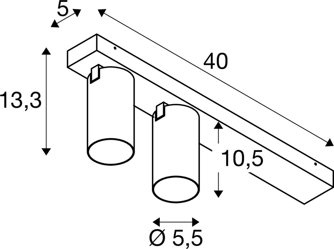 KAMI, ceiling-mounted light, double, long, 2x max. 10W, GU10, Svart/Vit  - SLV | Bellalite