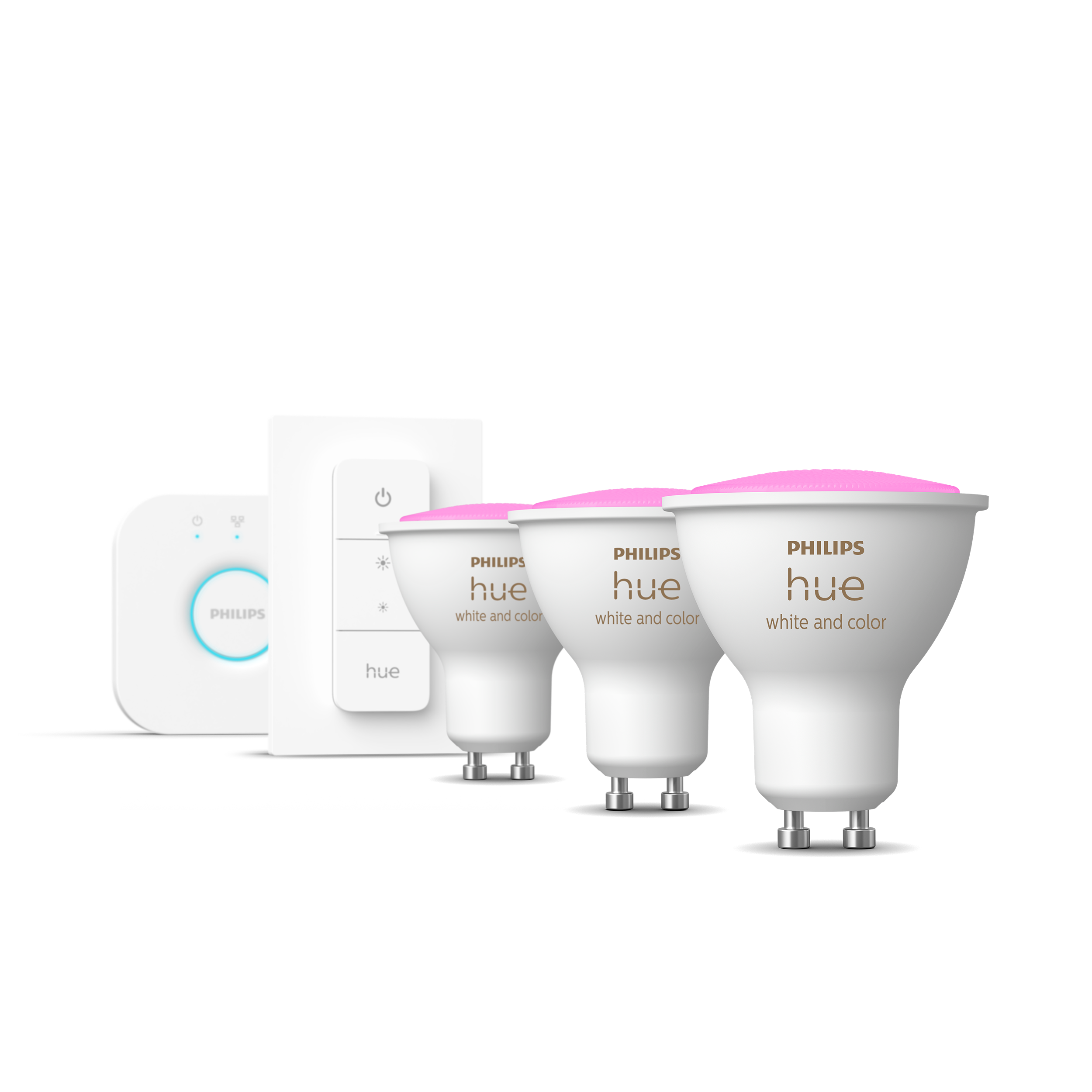 Philips Hue Startpaket 3x 6W White & Color GU10 1x Bridge + 1x Dimmer Switch - Philips Hue | Bellalite