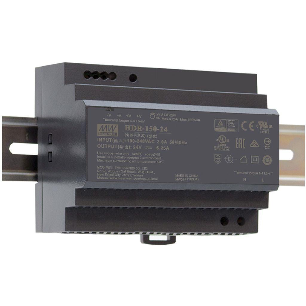 Mean Well HDR-150-24 Din Rail 24V 150W  - Mean Well | Bellalite