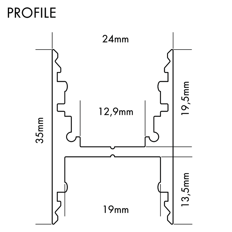 Aluminiumprofil M-Line H, 2m - PROLED | Bellalite
