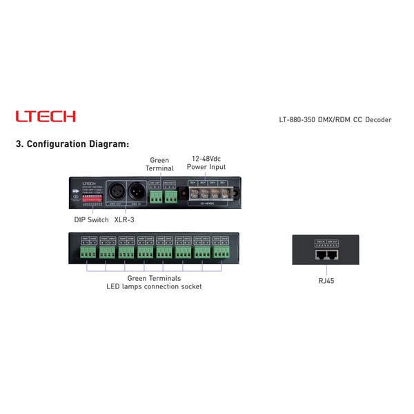 16CH DMX CC LED Dimmer 350mA 16CH x 350mA, max 257.6W, XLR 3-pin / RJ45 / Plint - LTECH | Bellalite 16CH DMX CC LED Dimmer 350mA 16CH x 350mA, max 257.6W, XLR 3-pin / RJ45 / Plint - LTECH | Bellalite
