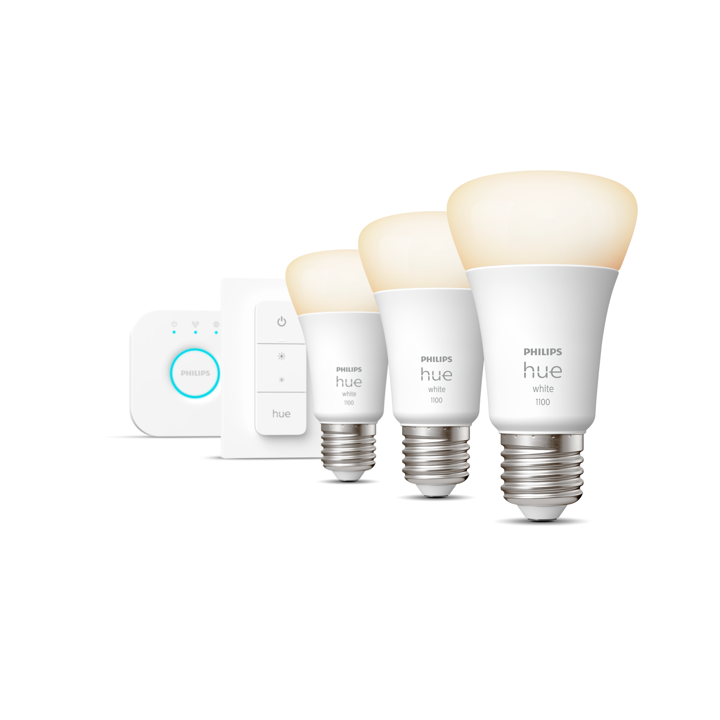 Philips Hue Startpaket 3x 9W White E27 1x Bridge + 1x Dimmer Switch - Philips Hue | Bellalite