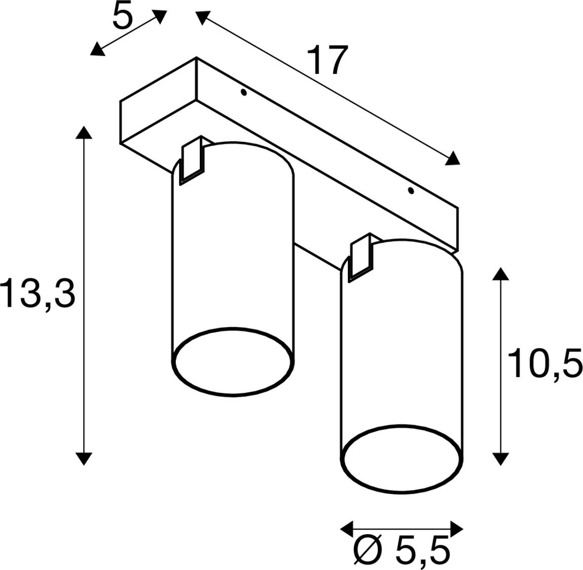 KAMI, ceiling-mounted light, double, 2x max. 10W, GU10, Vit/Guld  - SLV | Bellalite