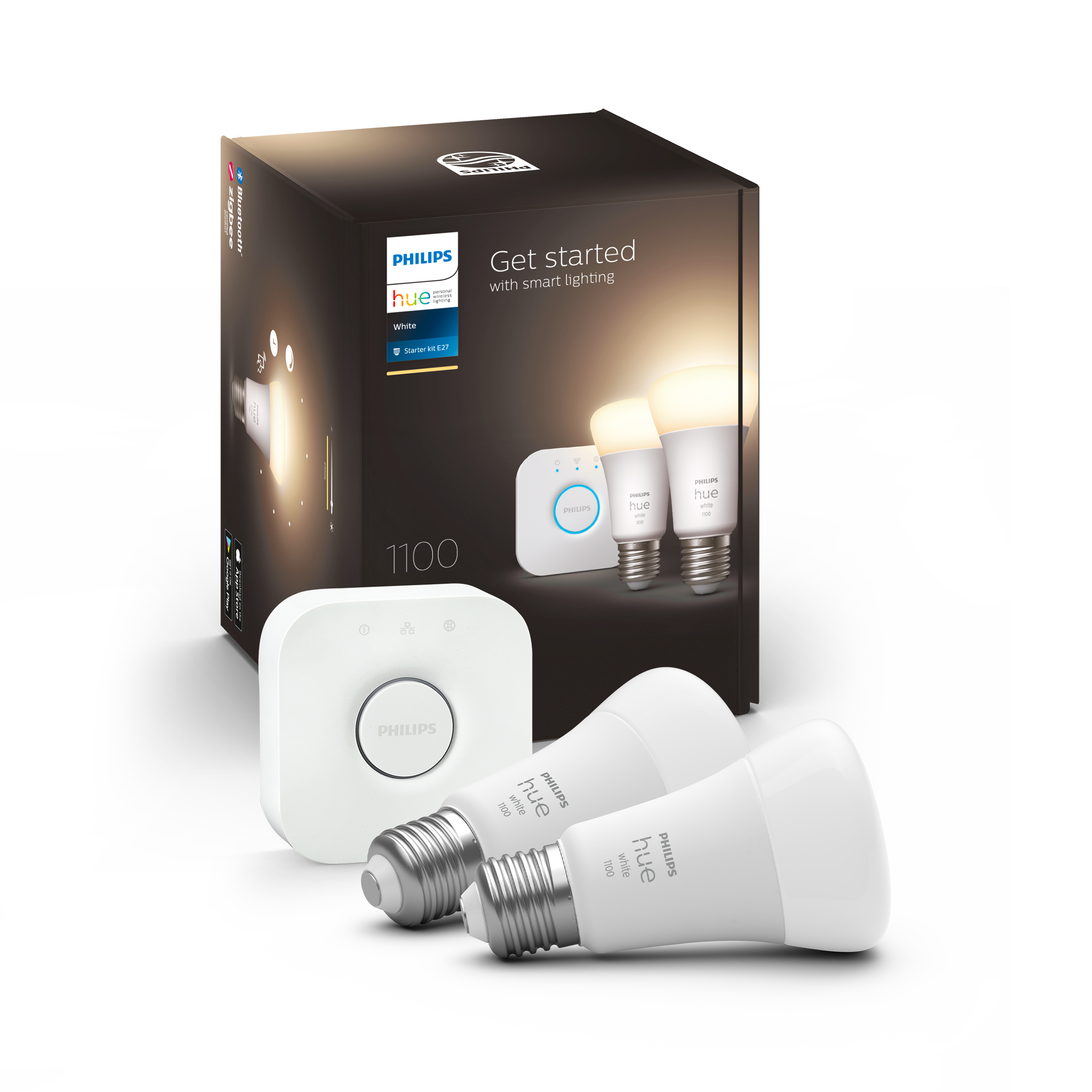 Philips Hue Startpaket 2x 9W White E27 1x Bridge  - Philips Hue | Bellalite