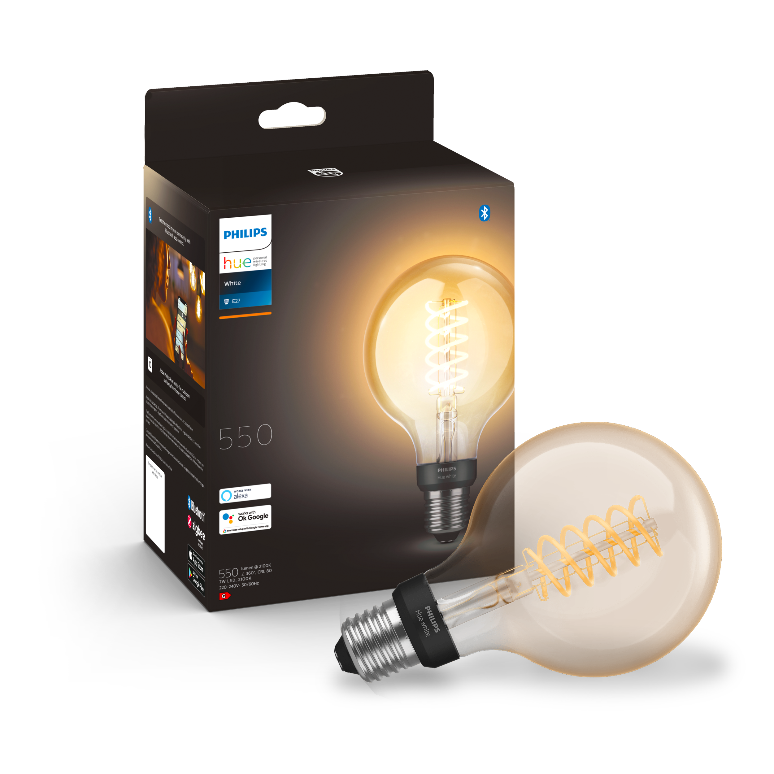 Philips Hue Filament Glob 95mm White E27 7W 2100K - Philips Hue | Bellalite